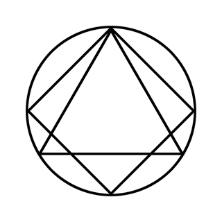 Les trois figures mères — triangle, carré et pentagone — à l'origine des solides de Platon
