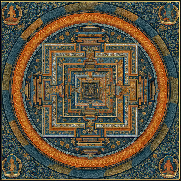 Mandala tibétain à structure carrée
